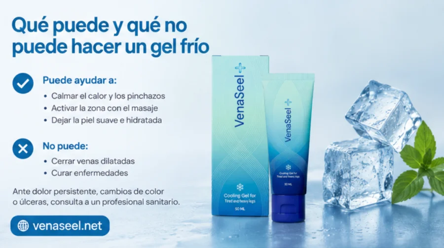 {{OFFER_NAME}} — gel frío aplicado sobre la piel de la pierna
